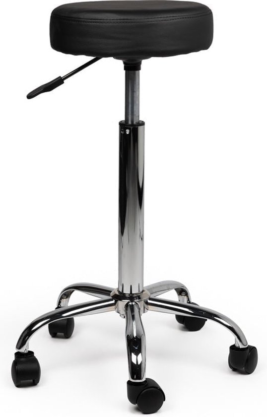 Tabouret Zwart Hoog - Zithoogte 70/84cm - kruk op wielen - krukjes - werkkruk - zadelkruk - bureaukruk - kapperskruk - verstelbaar - draaikruk - tabouret - zadelkruk met rugleuning - tot 160kg