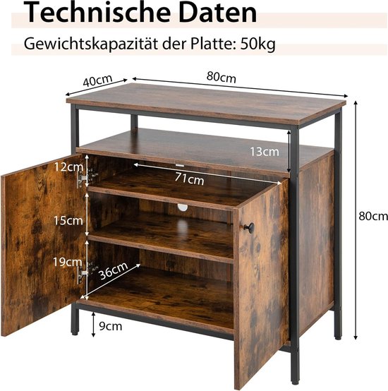 MASAJIA Keukenkast, sideboard met 3 laden en open vak, wit landhuis MASAJIA Keukenkast, sideboard met 3 laden en open vak, wit landhuis
