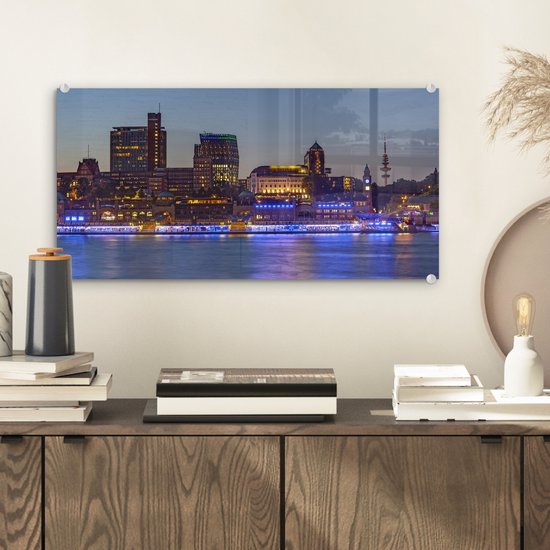 MuchoWow® Peinture sur verre - Skyline - Hambourg - Lumière - 40x20 cm - Peintures sur verre acrylique - Photo sur Glas