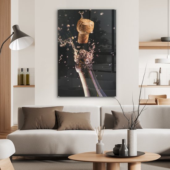 Peinture sur verre - Un bouchon qui sort d'une bouteille de champagne - 60x90 cm - Peintures sur Verre Peintures - Photo sur Glas