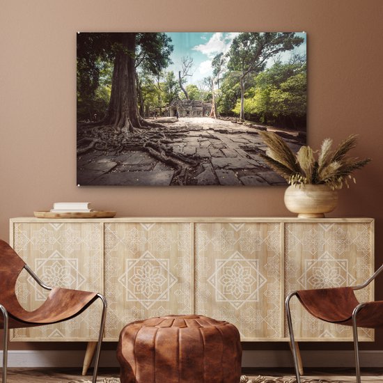 MuchoWow® Peinture sur verre 90x60 cm - Peinture acrylique sur verre - Temple d'Angkor Wat, Cambodge - Photo sur verre - Peintures