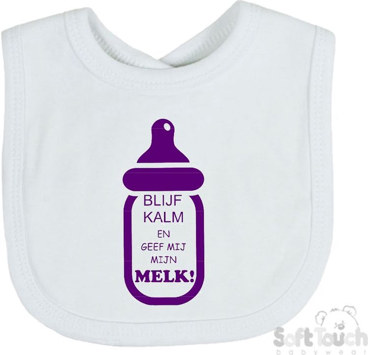 Goedkoopste Soft Touch Slabber Slabbetje Slab Blijf kalm en geef mij melk! Unisex Katoen Wit/paars Maat 33x22 Cm