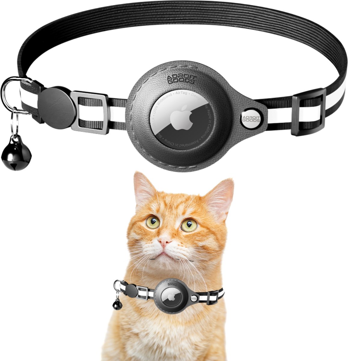 AdroitGoods Airtag Chats/Chien Collier Zwart - Support - Avec