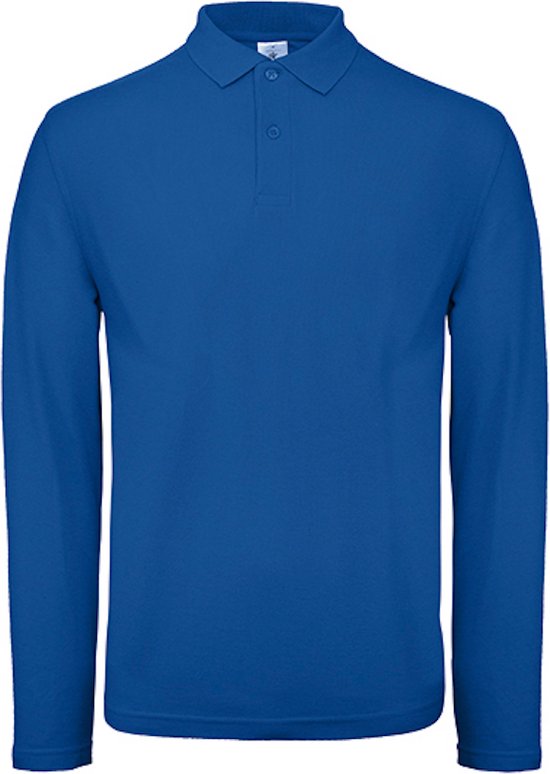 Men's Long Sleeve Polo 'ID.001' Kobaltblauw B&C Collectie maat 3XL