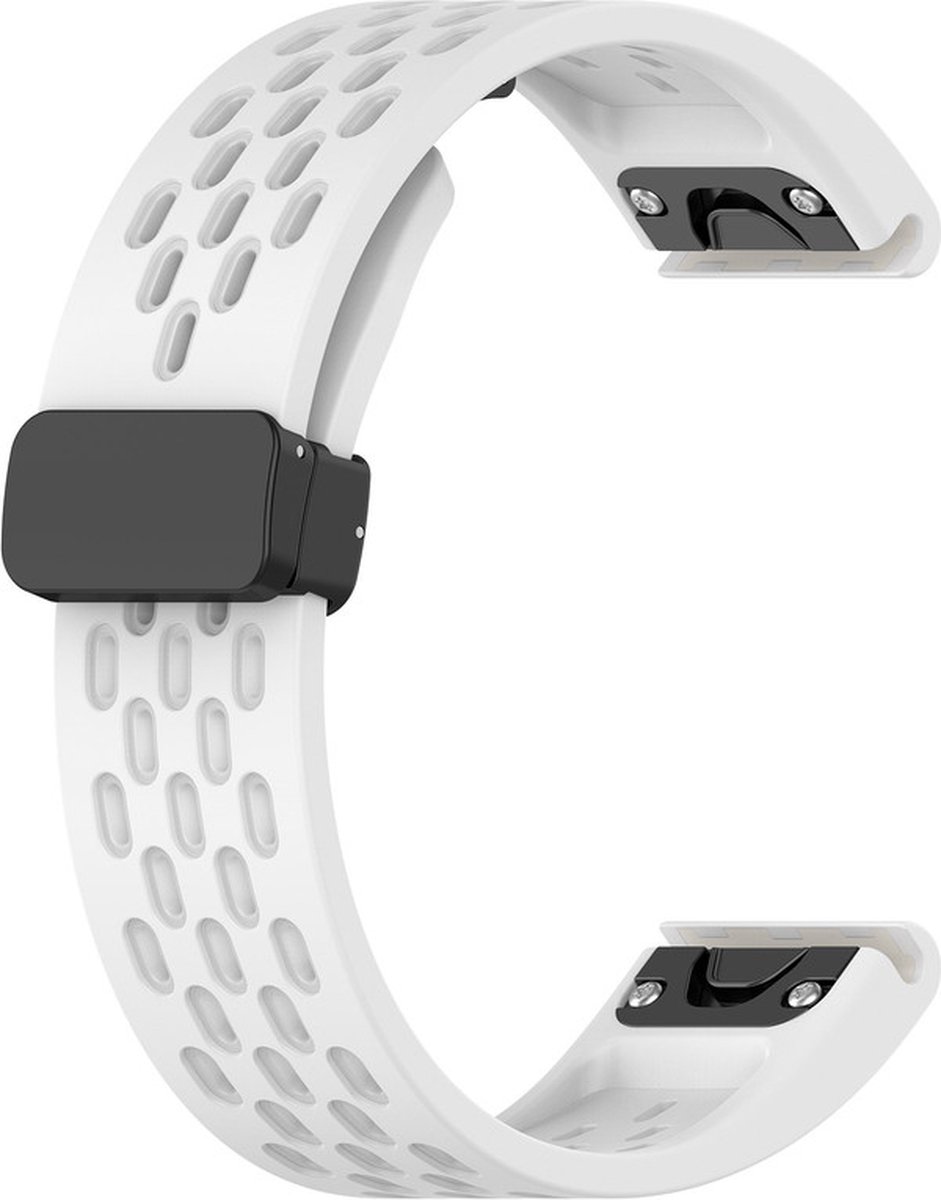 Siliconen bandje - geschikt voor Garmin Fenix 5 / 5 Plus / 6 / 6 Pro / 7 / 7 Pro / 8 (47 mm) / E (47 mm) / Epix (Pro) (2) 47 mm / Quatix 5 / 6 / 7 / 7 Pro / Approach S60 / S62 / S70 47 mm / MARQ / D2 Delta / D2 Mach 1 / Descent G1 - wit