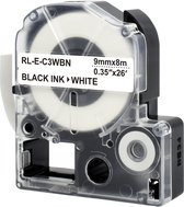 Epson compatible LC-3WBN lettertape - Zwart op wit - 9mm x 8m
