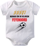Hospitrix Baby Rompertje met Tekst "Mama en kijken FEYENOORD" | Maat S 0-3 maanden | Korte Mouw | Cadeau voor Zwangerschap | Feyenoord Artikelen