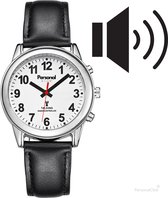 PersonalClick -Sprekend Horloge Slechtzienden & Blinden Deluxe - Nederlandse taal- Zwart - Spreekt tijd en datum - Leder - Dames & Heren Model