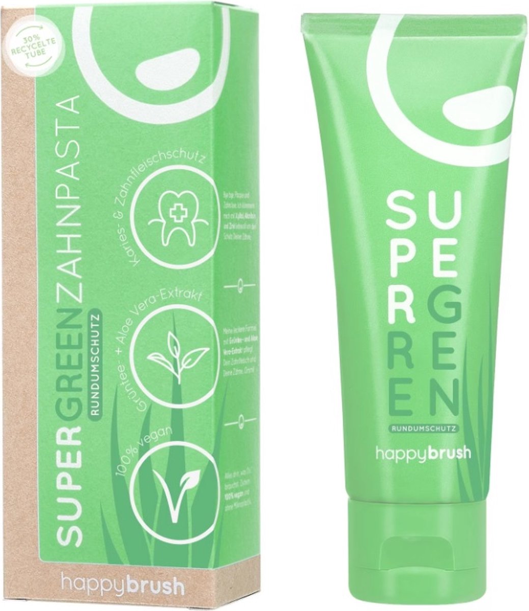 Happybrush Super Green tandpasta 75 ml - Met groene thee extract en aloë vera - Anti-tandplak tandpasta - Anti tandplak - Happy Brush Supergreen Zahnpasta - Vegan