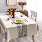 Klassiek, rustiek tafelkleed, linnen, bedrukt patroon, geometrisch design, decoratief, 140 x 220 cm, rechthoekig/langwerpig, lichtecht, wasbaar, tafelkleed voor keuken en eetkamer
