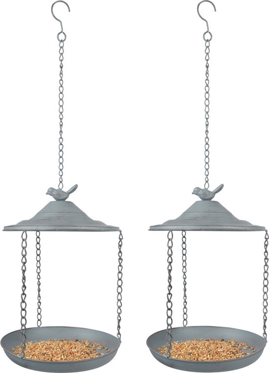2x Stuks vogelbaden/voederschalen hangend 30 cm - Vogeldrinkschalen/voederbakken van metaal