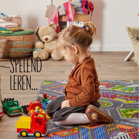 Carpet Studio Big City Speelkleed - Speelmat 95x200cm - Vloerkleed Kinderkamer - Anti-slip Speeltapijt - Verkeerskleed - Grijs van Carpet Studio — afbeelding 4