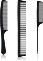Maxenza Ensemble de peignes de coiffure – Ensemble de 3 peignes, peigne à cheveux en carbone, peigne à queue d'épingle, peigne antistatique – Peigne de coiffure professionnel – Carbone – Zwart
