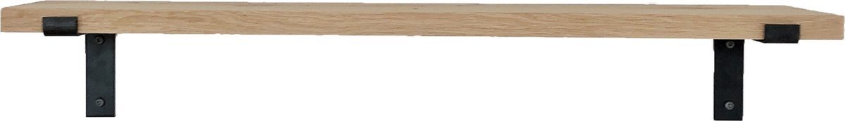 GoudmetHout® Wandplank Industrieel - 180 x 20 cm Muurplank - Licht Eiken Hout - Decoratie Wandrek & Boekenrek - Hangplank Keuken - Wall Shelf + 2 Mat Blanke Plankdragers van Staal