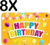 BWK Stevige Placemat - Happy Birthday - Vlaggen - Balonnen - Set van 8 Placemats - 45x30 cm - 1 mm dik Polystyreen - Afneembaar