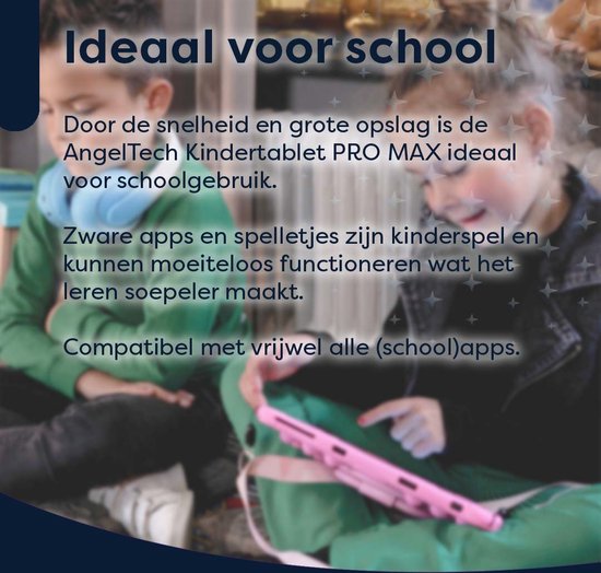 AngelTech Kindertablet PRO MAX - 4+3GB RAM - 64+64 GB - Android 14 - Snelle 8 Inch Kindertablet - Vanaf 3 Jaar - Perfect Voor School - Ouderlijk Toezicht - Ook Voor Volwassenen - 360° Fidgy Beschermhoes - Blauw