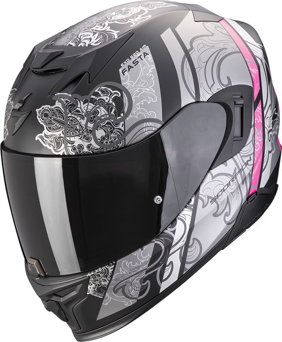 Scorpion EXO-520 EVO AIR FASTA Matt Black-Silver-pink - ECE goedkeuring - Maat L - Integraal helm - Scooter helm - Motorhelm - Zwart - Geen ECE goedkeuring goedgekeurd