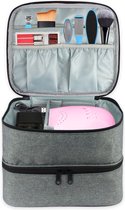 Nagellak koffer-Draagtas voor nagellak-Dubbellaagse opbergtas-Geschikt voor nageldrogerlamp en 30 flessen (15 ml/0,5 fl.oz) -Grijs