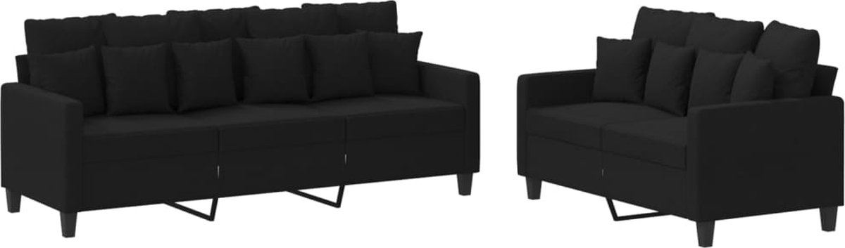 vidaXL - 2-delige - loungeset - met - kussens - stof - zwart