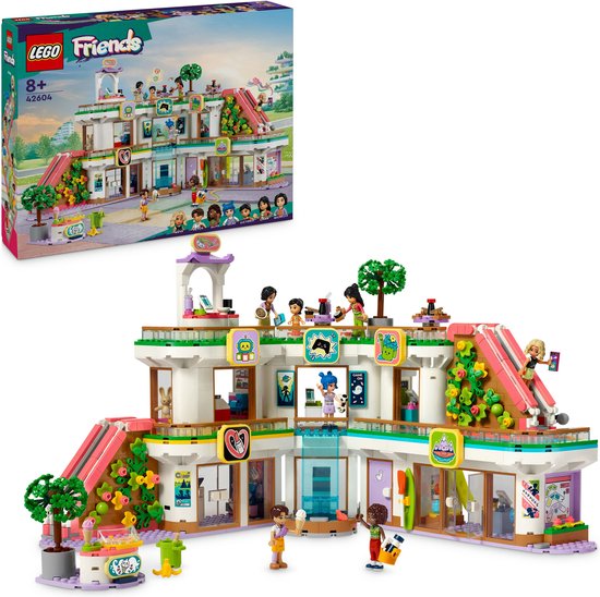 Set de jeu du centre commercial LEGO Friends Heartlake City avec des toboggans roses et des mini-poupées.
