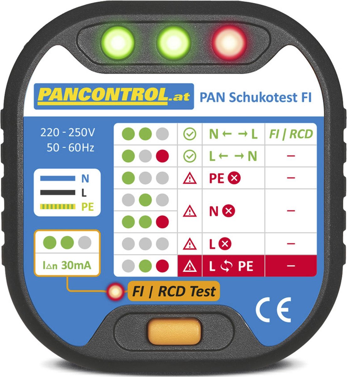 Pancontrol Contactdoos tester + 30mA FI test