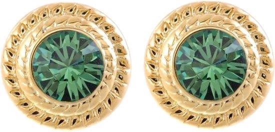 Behave Tijdloze goudkleurige oorstekers met emerald groene swarovski steen