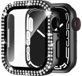 MY PROTECT - Diamond Hoesje Geschikt Voor Apple Watch 44mm Bescherm Case & Screenprotector - Zwart