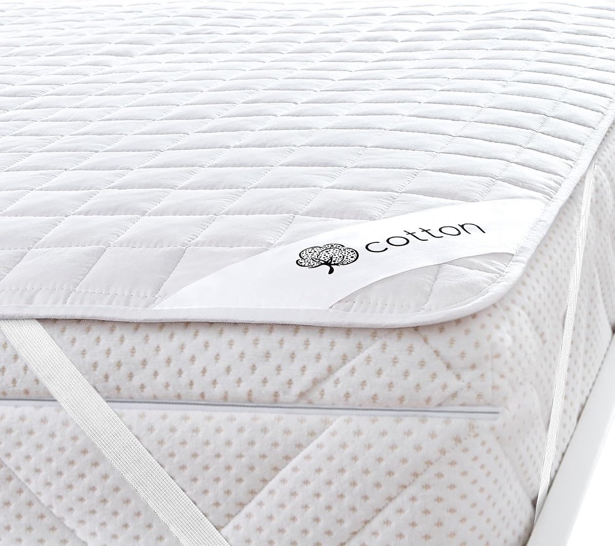 Fam Home Cotton Touch Mattress Protector, Natural and Breathable Mattress Topper, Practical and Durable Mattress Protector, Hygienic All-round Cover, Optimum Anti-dust Mite Cover Wit