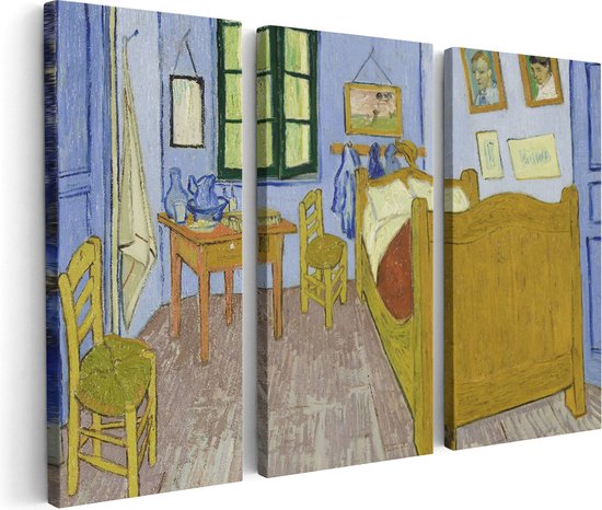 Artaza Canvas Schilderij Drieluik De Slaapkamer in Arles - Vincent van Gogh - 180x120 - Groot - Foto Op Canvas - Canvas Print