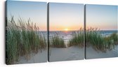 Artaza Canvas Schilderij Drieluik Zee vanuit Duinen met Zonsondergang - 180x80 - Groot - Foto Op Canvas - Canvas Print