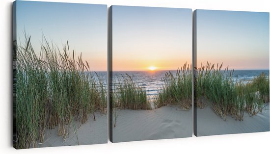 Artaza Canvas Schilderij Zee vanuit Duinen met Zonsondergang - Foto Op Canvas - Canvas Print