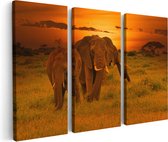 Artaza Canvas Schilderij Drieluik Olifanten In Het Wild - Zonsondergang - 60x40 - Klein - Foto Op Canvas - Canvas Print