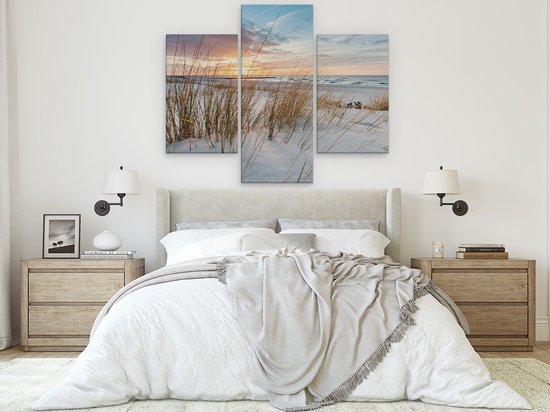 Artaza Peinture sur toile Triptyque Plage et mer depuis les dunes - 150 x 120 - Groot - Photo sur toile - Impression sur toile