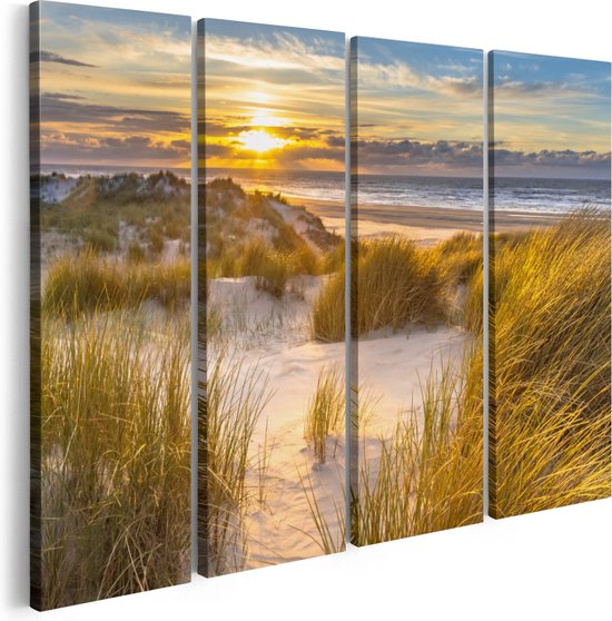 Artaza Peinture sur Toile Quadriptyque Plage et Dunes au Coucher du Soleil - 160x120 - Groot - Photo sur Toile - Impression sur Toile