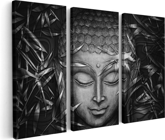 Artaza Peinture sur Toile Triptyque Tête de Bouddha Doré - Zwart Wit - 120x80 - Photo sur Toile - Impression sur Toile
