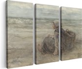 Artaza Canvas Schilderij Drieluik Vissersmeisje op het Strand - Jozef Israëls - 120x80 - Foto Op Canvas - Canvas Print