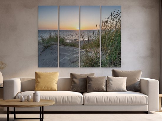 Artaza Peinture sur Toile Quadriptyque Plage et Mer depuis les Dunes avec Coucher de Soleil - 160x120 - Groot - Photo sur Toile - Impression sur Toile