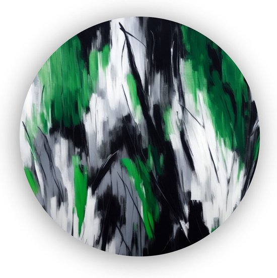 Schilderij abstract zwart grijs wit groen 75x75 cm - Kunst - Wandcirkel - Wanddecoratie rond - Abstractie - Uniek