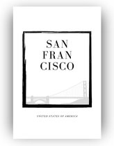 Skyline San Francisco 60x90 cm - San Francisco skyline poster - Posters - Skyline San Francisco zwart wit - Skyline steden wanddecoratie - Amerika - Zwart wit poster