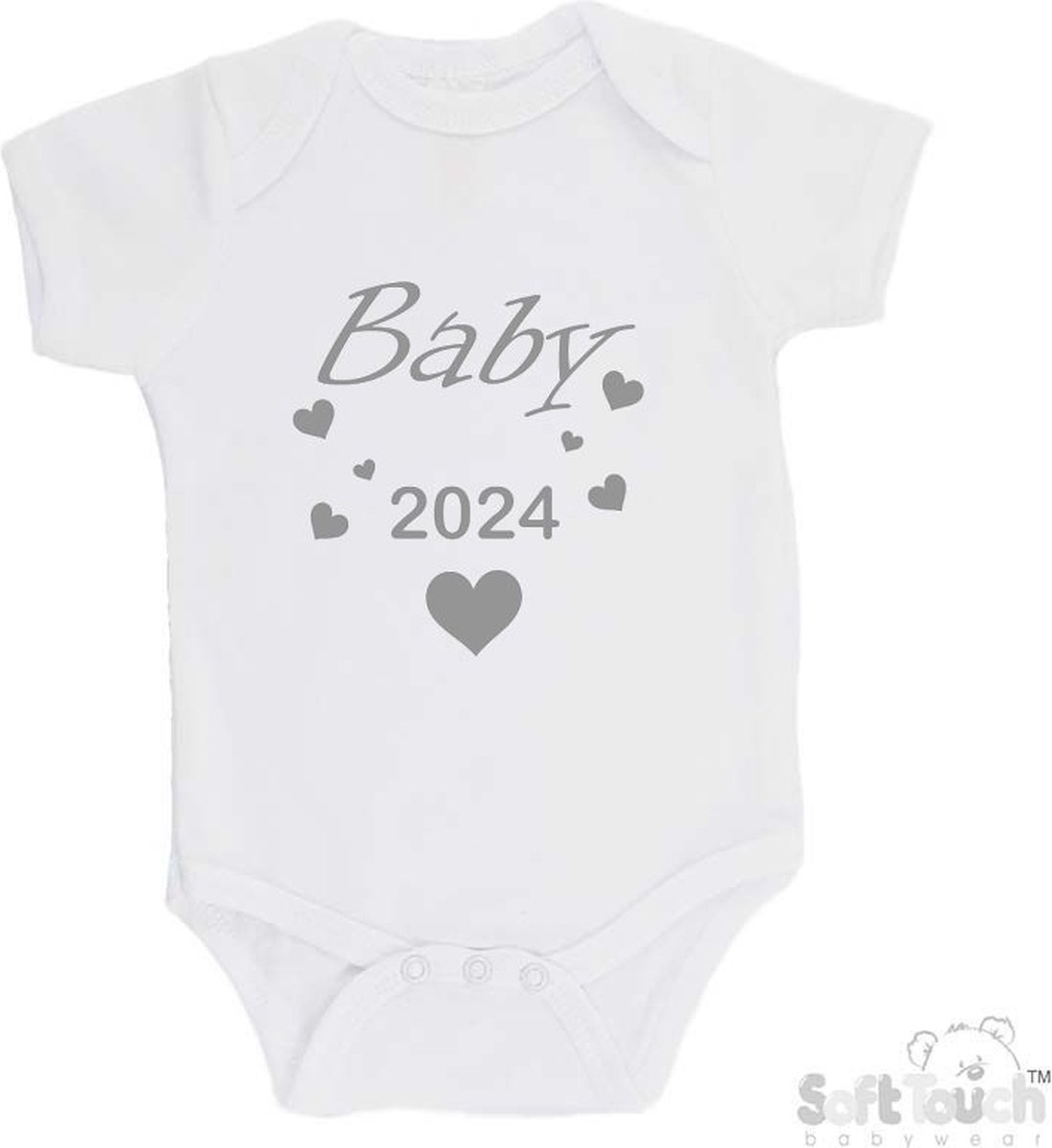 100% Katoenen Romper "Baby 2024" Unisex Katoen Wit/grijs Maat 68/74