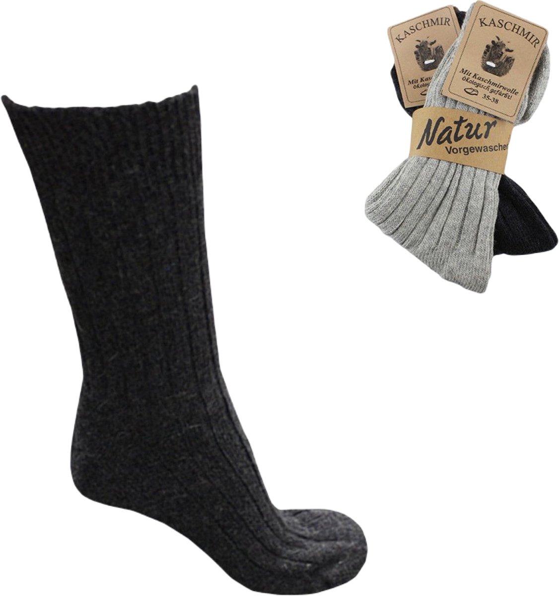 Without Lemon - Cashmere sokken - Kasjmier - 2 Paar - Unisex - Zwart & Grijs - Maat: 35-38 - Winter - Zacht & Warm - Comfort - Premium - Kerst - Cadeau