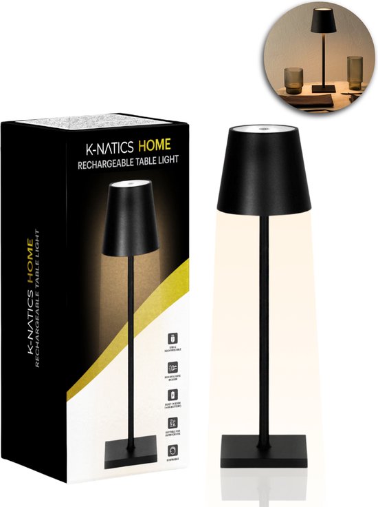 K-NATICS Oplaadbare Tafellamp - Smart LED Lighting - Dimbaar - Touch Schakelaar - Oplaadbare 5200mAh Batterij - Tafellamp Oplaadbaar - Tafellamp Slaapkamer - Leeslamp - Nachtlamp - Bureaulamp - Draadloze Batterij - Lamp voor Binnen en Buiten - 38 cm