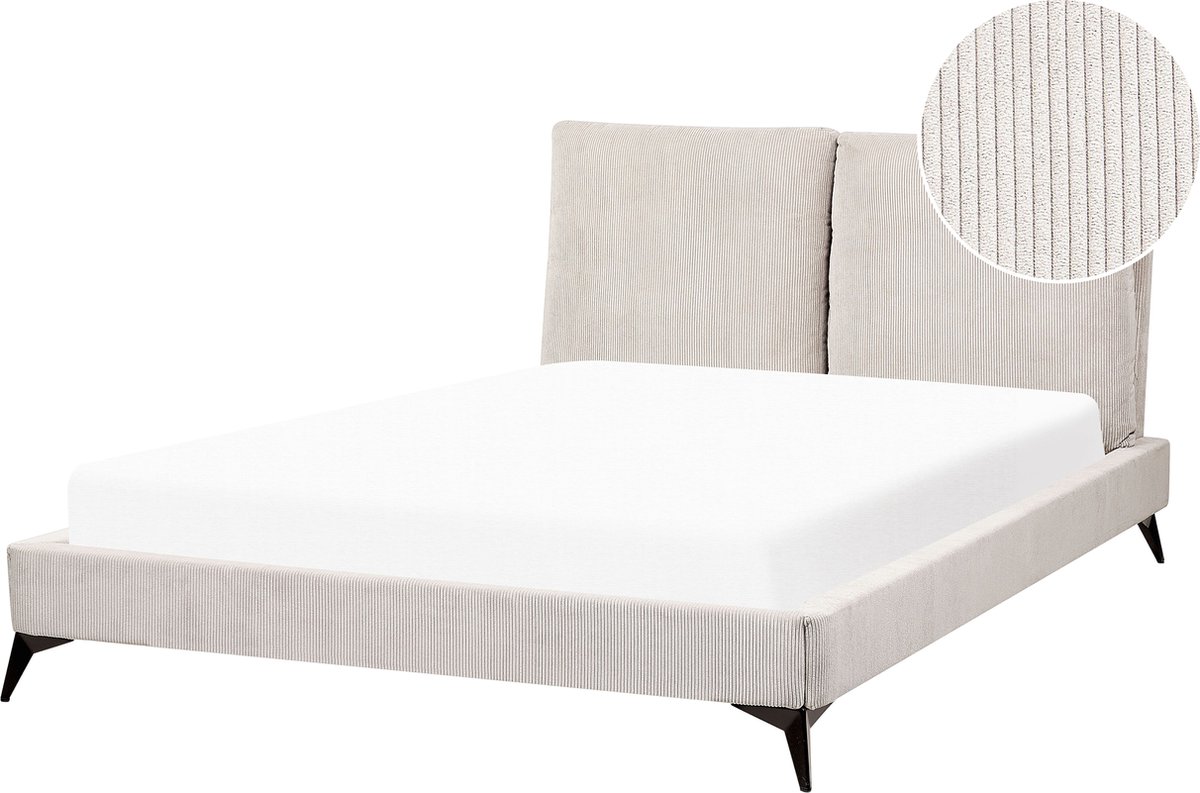 Beliani MELLE - Tweepersoonsbed - Lichtbeige - 140 x 200 cm - Corduroy