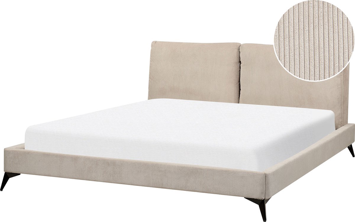 Beliani MELLE - Tweepersoonsbed - Taupe - 180 x 200 cm - Corduroy Beige