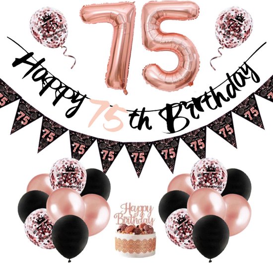 Verjaardag Ballon 75 | Snoes Chique de Frique - Feestpakket | Rose en Zwart