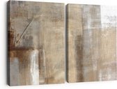 Artaza Canvas Schilderij Tweeluik Abstracte Kunst Bruin met Beige - 60x40 - Klein - Foto Op Canvas - Canvas Print