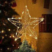 DiverseGoods Kerstboomtopper - LED-sterboomtopper met Gouden Parel - Verlichte Pentagram-sneeuwboomtop met 10 Mini-verlichting voor Kerstboomversieringen (23 x 18 cm) - Klein Formaat