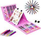 A&K Ensemble de dessin XXL 208 pièces - Boîte à dessin comprenant Crayons de couleur, aquarelle, Wasco - Étui à dessin robuste - Dessin pour Enfants et Adultes - Pink
