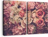Artaza Canvas Schilderij Tweeluik Roze Rozen Achtergrond - Retro - Bloemen - 180x120 - Groot - Foto Op Canvas - Canvas Print