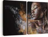 Artaza Canvas Schilderij Tweeluik Afrikaanse Vrouw Met Zilver En Goud - 180x120 - Groot - Foto Op Canvas - Canvas Print
